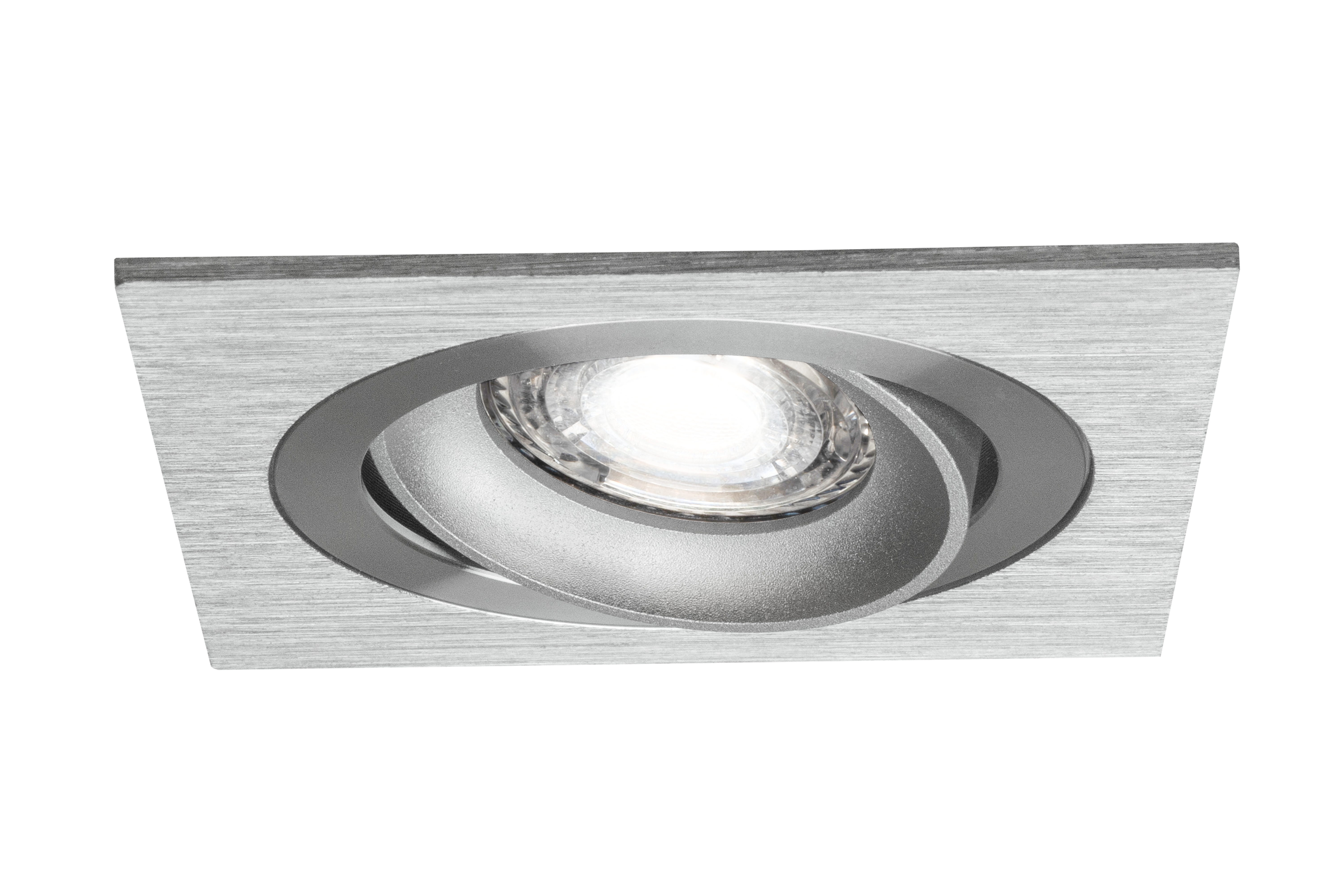 Led inbouwspot Armatuur Ø92x92xH23mm, boorgat Ø80mm, IP20 Vierkant, Kantelbaar, Geborsteld aluminium + Zilver