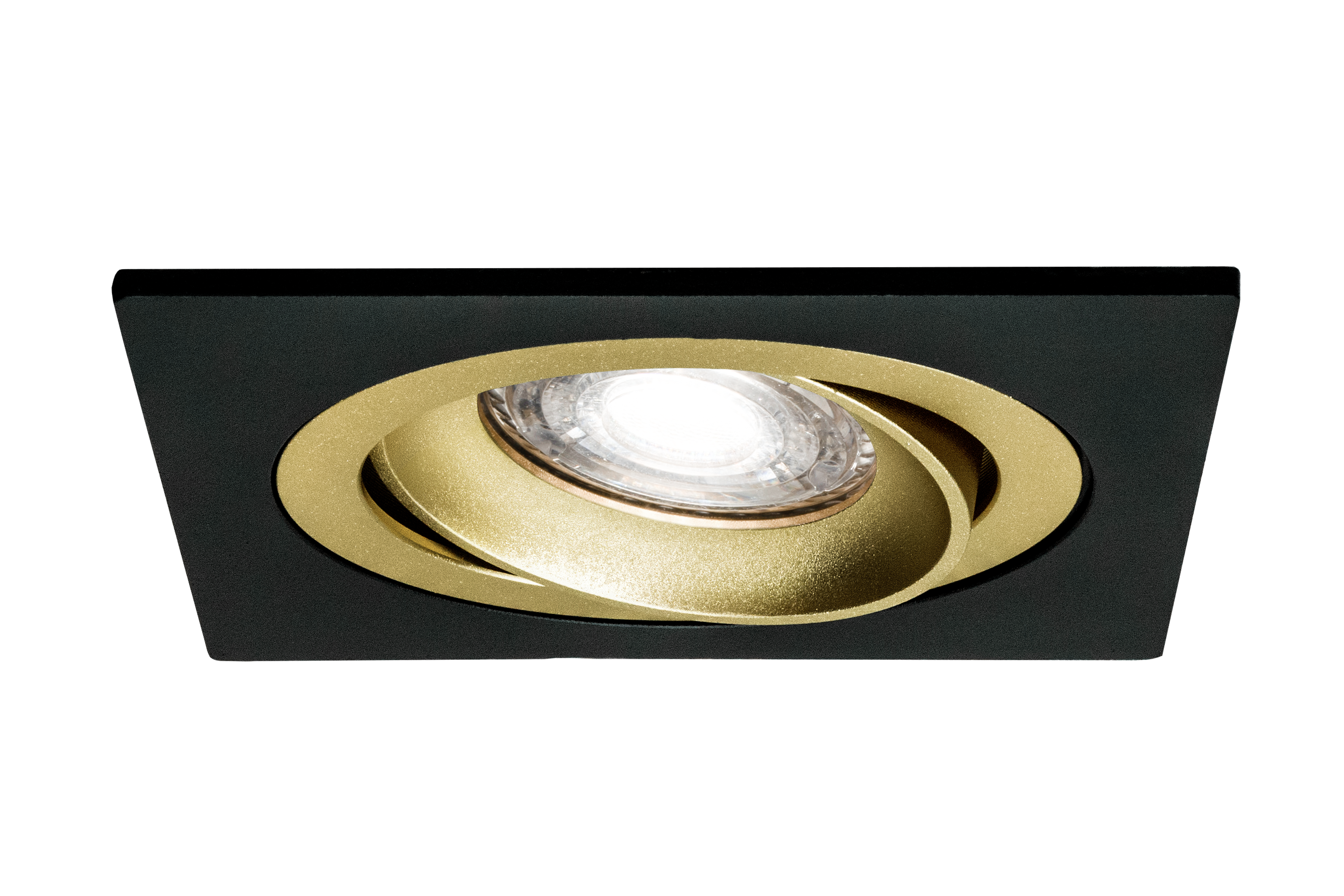Led inbouwspot Armatuur Ø92x92xH23mm, boorgat Ø80mm, IP20 Vierkant, Kantelbaar, Mat Zwart + Gold